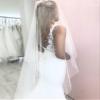NineFit Basics Pearl Wedding Veil with Blusher 9 feet, 2 Tiar Bridal Veil with Pearls, Wedding Long Veil, White Ivory Cathedral Veil (White) view 3