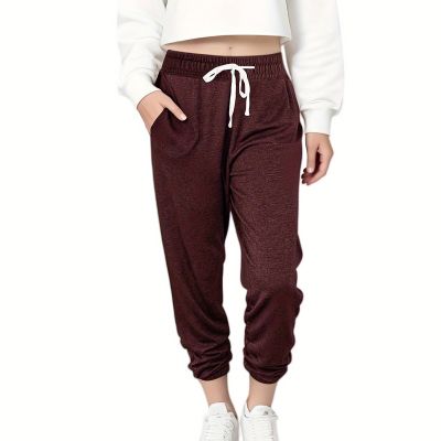 Hrbtens Women Baggy Sweatpants with Pockets Lounge Womens Pajams Pants Female Trouser Wine Red