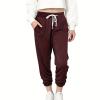 Hrbtens Women Baggy Sweatpants with Pockets Lounge Womens Pajams Pants Female Trouser Wine Red view 1