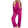 2 Piece Outfits Womens Sweatsuits Casual Long Sleeve Pullover Tops and Wide Leg Pant Lounge Sets Loose Fit Tracksuits view 1