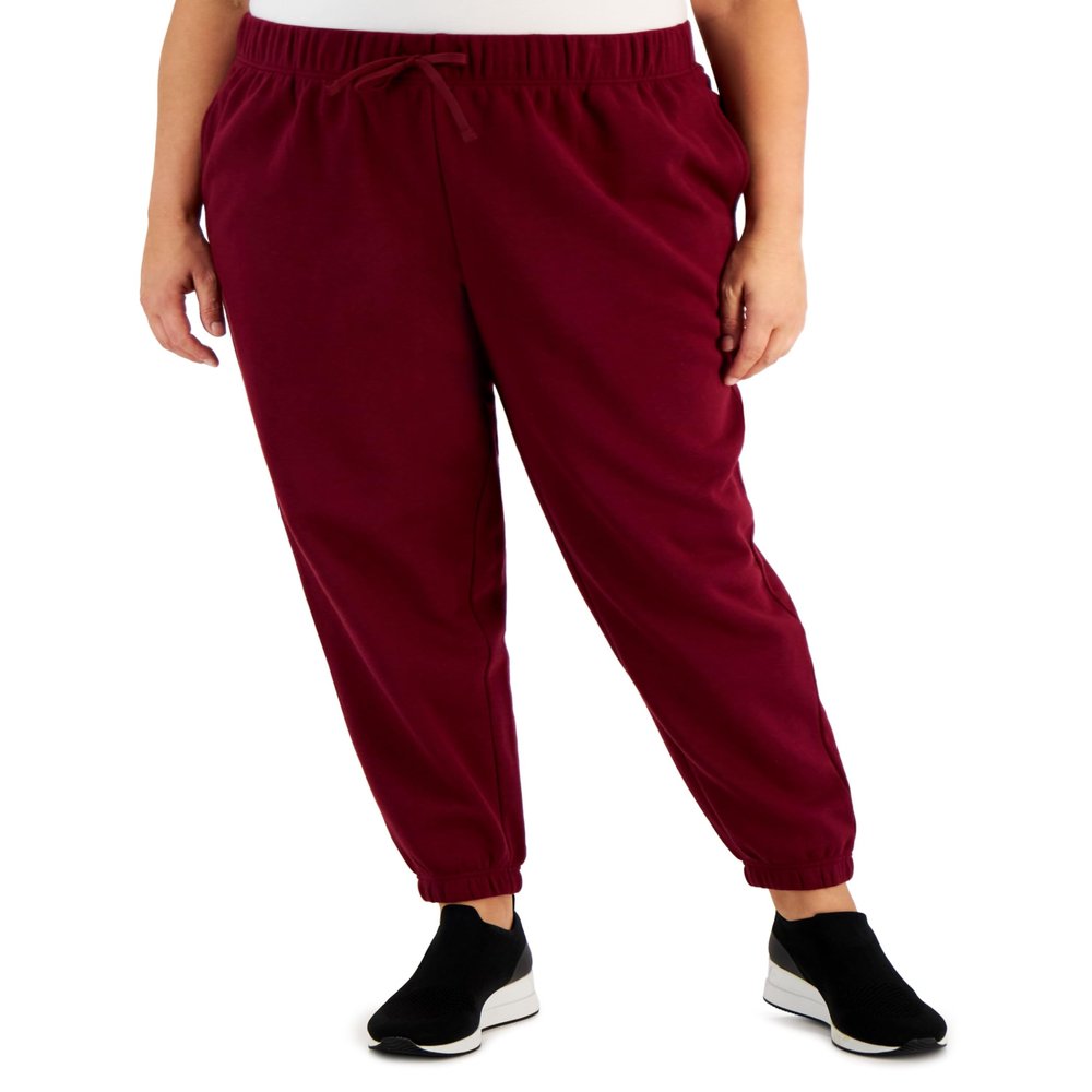 Ideology ID Plus Size Solid Fleece Jogger Pants Malbec 1X