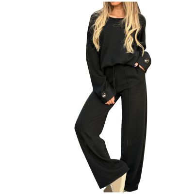 2 Piece Outfits Womens Sweatsuits Casual Long Sleeve Pullover Tops and Wide Leg Pant Lounge Sets Loose Fit Tracksuits