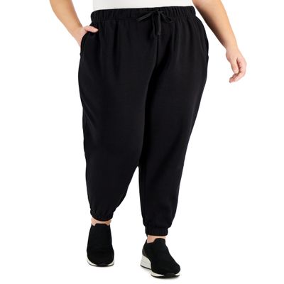 Ideology ID Plus Size Solid Fleece Jogger Pants Deep Black 3X