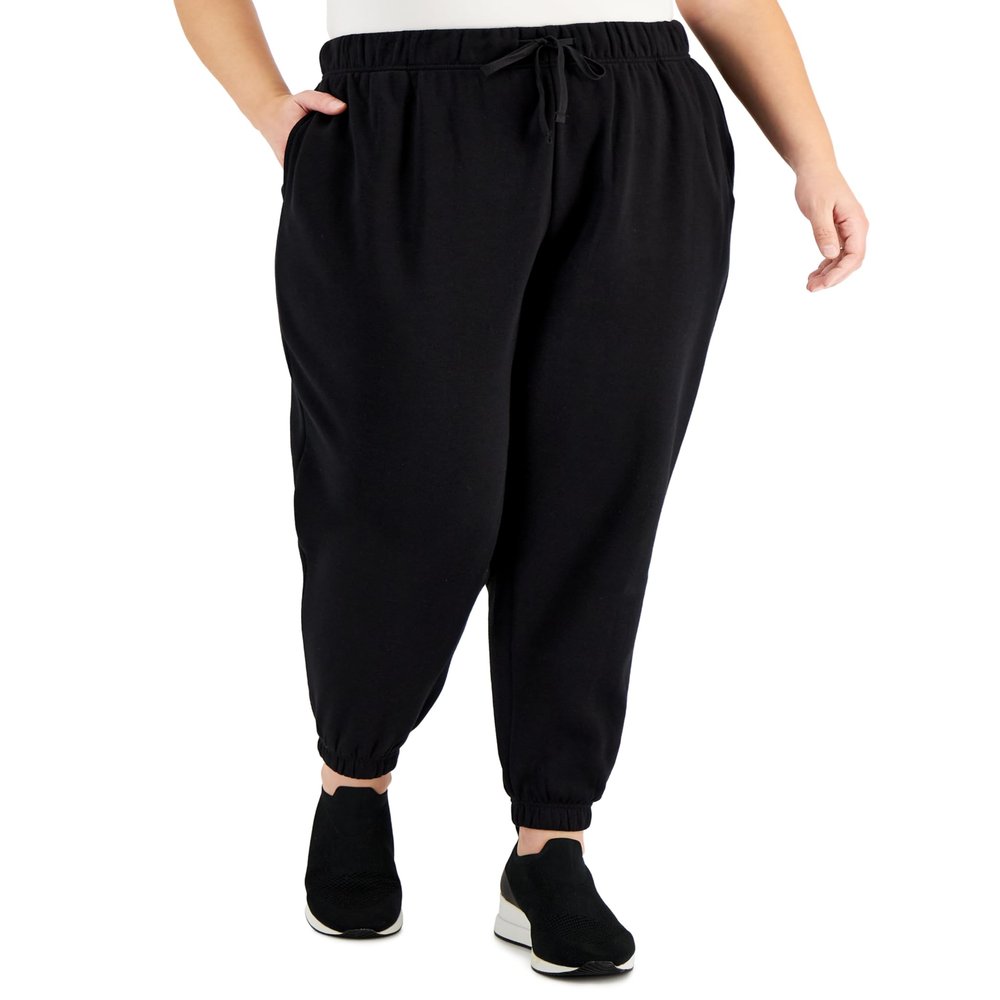 Ideology ID Plus Size Solid Fleece Jogger Pants Deep Black 3X