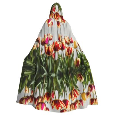 QASNLU Colorful Tulips print Halloween hooded cape decoration cape costumes for witches, Mardi Gras, Christmas, Black