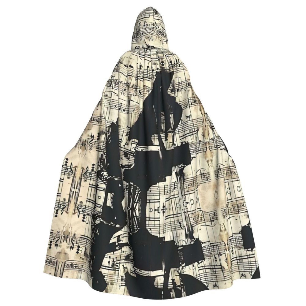 QASNLU Sheet Music print Halloween hooded cape decoration cape costumes for witches, Mardi Gras, Christmas