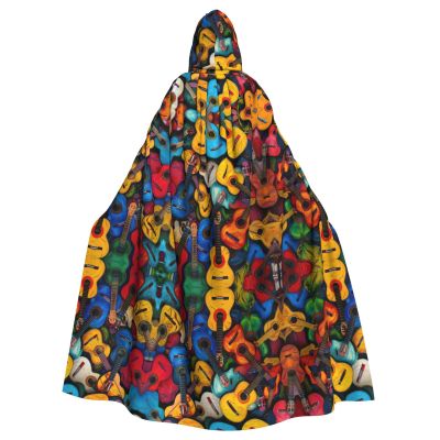 QASNLU Color Acoustic and Guitars print Halloween hooded cape decoration cape costumes for witches, Mardi Gras, Christmas