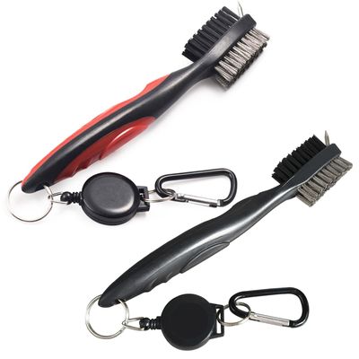2 Pack Golf Club Brush and Club Groove Cleaning Brush Nylon Steel Wire Double-Sided Golf Cleaning Brush, This is a Must-Have Golf Accessory for Golf Enthusiasts (Red + Black)