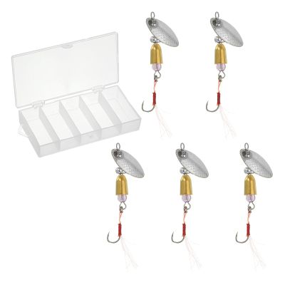 PATIKIL Fishing Lures Spinnerbait, 5 Pack Trout Lures Rooster Tail Fishing Lures Single Hook Trout Spinners 1/5 oz with Tackle Boxes for Freshwater Saltwater Fishing, Silver Tone