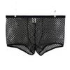 AIVibrat Men's Sexy Mesh Underwear Boxer Shorts Low Waist See-Through Fishnets Breathable Briefs (US, Alpha, XX-Large, Regular, Regular, Black) view 3