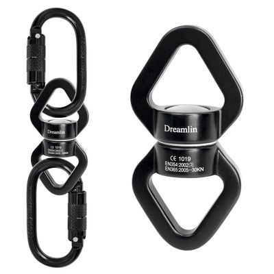 Aerial Silks Hardware Kit 30 KN Swing Swivel Aerial Yoga Hammock Rigging Aluminum Swivel Aerial Hoop Lyra Rotational Device Hanging Accessory (Black set 9)