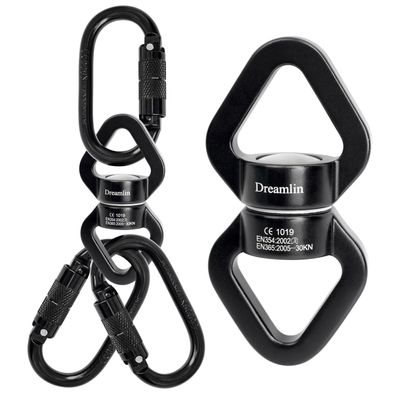 Aerial Silks Hardware Kit 30 KN Swing Swivel Aerial Yoga Hammock Rigging Aluminum Swivel Aerial Hoop Lyra Rotational Device Hanging Accessory (Black set 10)