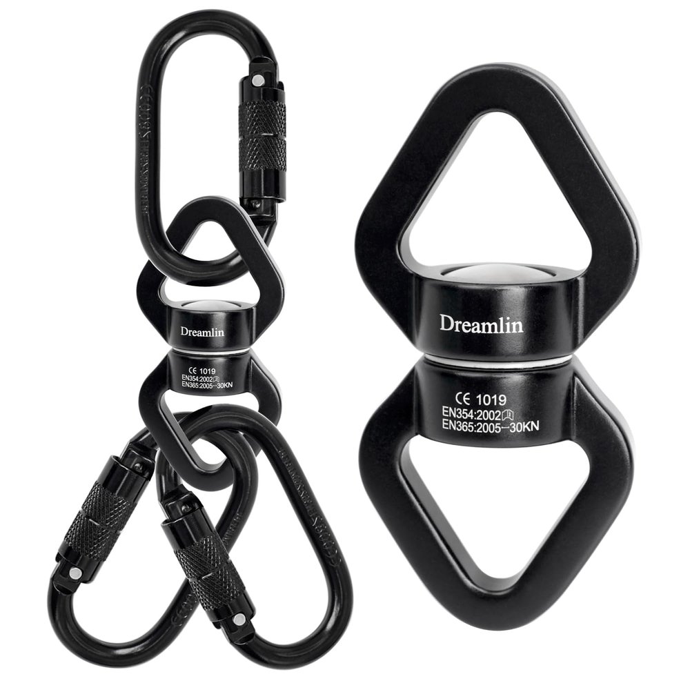 Aerial Silks Hardware Kit 30 KN Swing Swivel Aerial Yoga Hammock Rigging Aluminum Swivel Aerial Hoop Lyra Rotational Device Hanging Accessory (Black set 10)