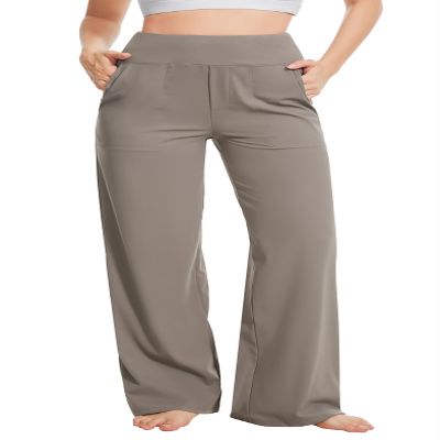 Talovee Yoga Pants Women Wide Leg Pants High Waist Stretch Dress Casual Sweatpants Lounge Pants with Pockets Taupe, X-Large