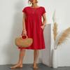 Akivide Women's Summer Cotton Linen Short Sleeve Dress Crew Neck Loose Casual Tunic Beach Dresses with Pockets view 2