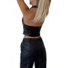 Fuguibadn Women Y2K Dressy Denim Waistcoat Vest Sleeveless V Neck Button Down Vintage Fairy Grunge Bustier Cropped Top (#5-Black, S) view 4