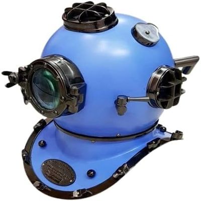 Antique Blue Diving Divers Helmet Mark V Vintage Navy Sea Deep Scuba LARP Helmet Nautical Decorative Collectible Replica for Home Office and Themed Events with Base