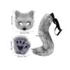 Faux Fur Fox Tail Cat Wolf Cosplay Costume Set Plush Mask Fluffy Paw Gloves Halloween Christmas Party for Girls Women (Dark Grey) view 3