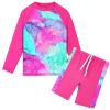 TFJH E 2PCS Girls Bathing Suits Long Sleeve Rash Guard Sets UPF 50+ Swimsuits HotPink Marble 104/110 view 1