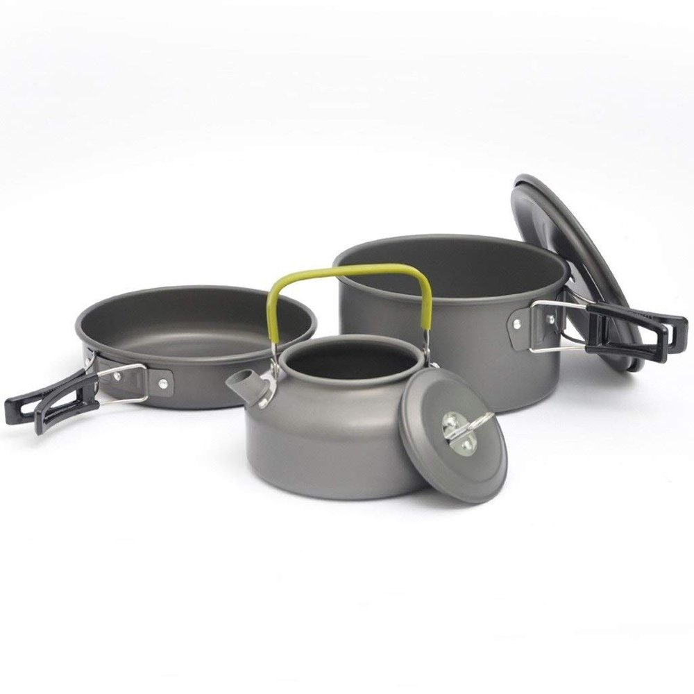 Camping Backpack Tableware Outdoor Cookware Pot Picnic Canteen Survival Hiking Military Boiler Frying Teapot Set Kettle yubin1993