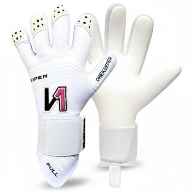 ONEKEEPER Viper White Professional-Level Goalkeeper Glove for Kids & Youth & Adults | GK Soccer Goalie Gloves | 3.5 mm Contact Latex | Negative Cut | Removable Strap (White, 9)