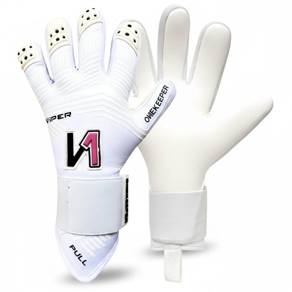 ONEKEEPER Viper White Professional-Level Goalkeeper Glove for Kids & Youth & Adults | GK Soccer Goalie Gloves | 3.5 mm Contact Latex | Negative Cut | Removable Strap (White, 9)