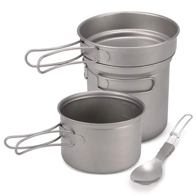 Camping Titanium Cookware Set 1000ml 750ml Pot Pan Spoon Set for Outdoor Camping Hiking Backpacking Picnic Cooking Equipment