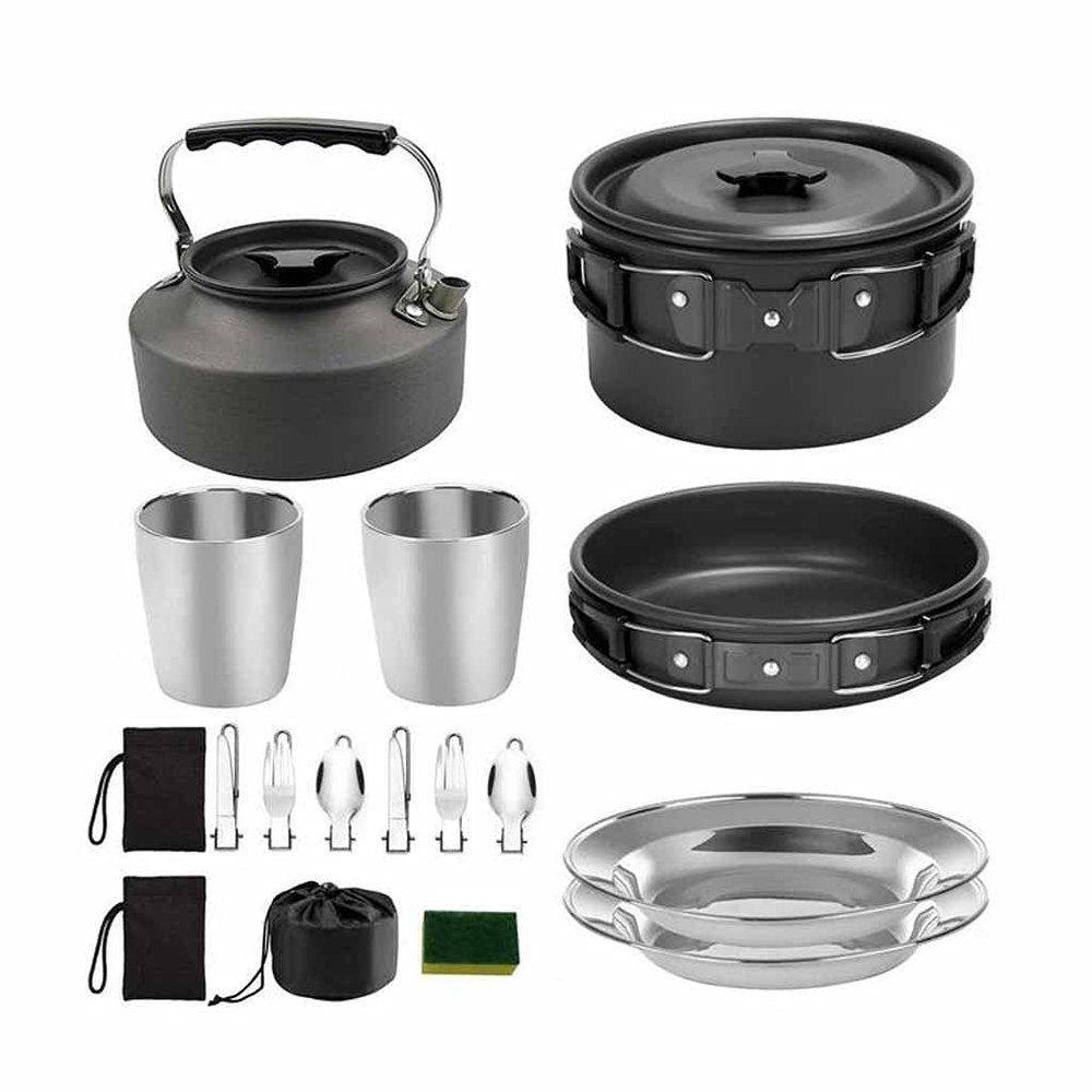 Camping Cookware Portable Pot Pan Cup Teaport Set Folding Outdoor Cooking Set Hiking Picnic Tableware Tool Travel Equipment (Color : B) (B)