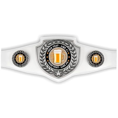 JUSTAWARDMEDALS Custom Beer Champion Award Belt. Customized with YOUR Personalized text. 52" White or Black Vegan Leather