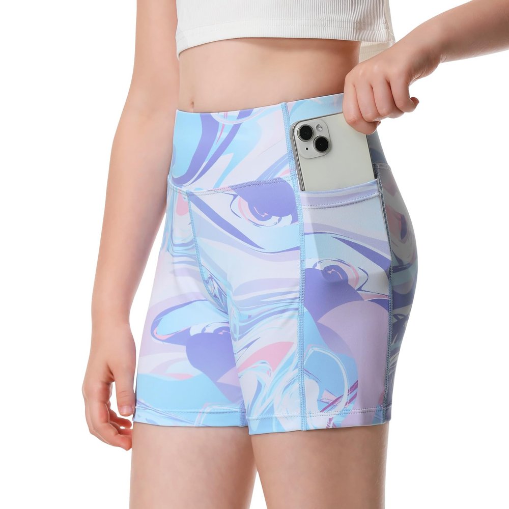 ANIVIVO Girls' 4" Volleyball Biker Dance Shorts - Youth Spandex Yoga Shorts Kids Athletic Running Compression Shorts with Pockets(Bluish Violet 13-14)