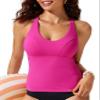 CRZ YOGA Tankini Tops for Women Crossover Adjustable Tie Back Bathing Suits Swimsuit Only No Bottom Padded Hibiscus Purple Large
