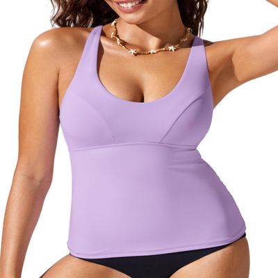CRZ YOGA Tankini Tops for Women Crossover Adjustable Tie Back Bathing Suits Swimsuit Only No Bottom Padded Elfin Purple Medium