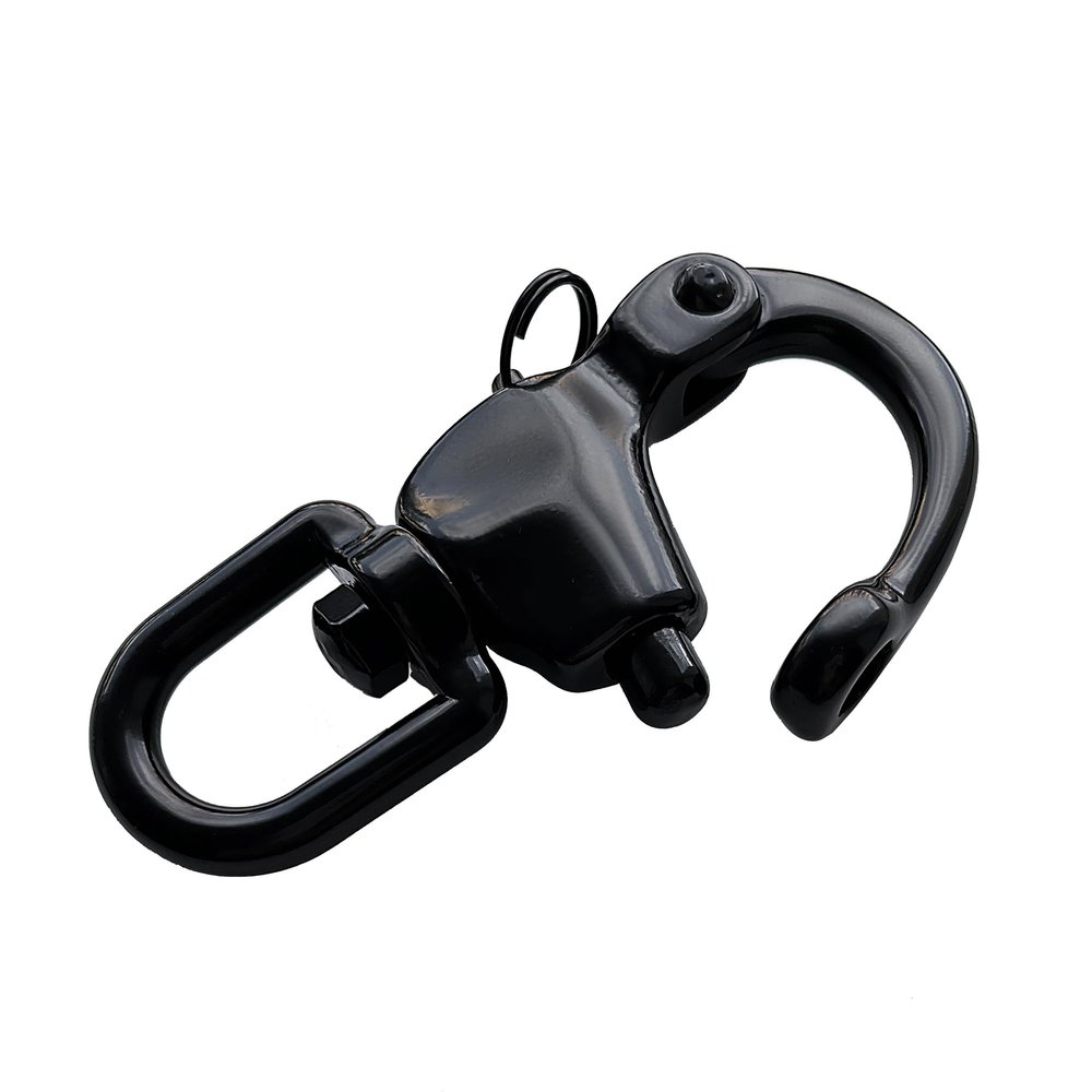 QualiTime Large Swivel Eye Snap Shackle - 316 Stainless Steel Quick Release Snap Shackle for Sailing, Rigging, SCBA Mask Clip, Spinnaker Halyard Snap Shackle, 124mm(4.88"), Black
