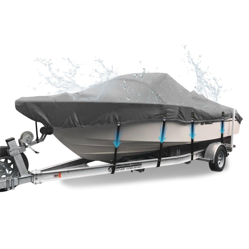 1200D Heavy-Duty V-Hull Boat Covers, Full Windproof Metal Waterproof UV-Proof Boat Cover fits Tri-Hull, Runabout, 20'-22' Long, Beam Width up to 100"