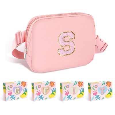 COSHAYSOO Pink Fanny Pack for Girls Purse Crossbody Belt Bag with Initials, Personalized 6 7 8 9 10 11 12 Year Old Teen Girl Birthday Gift Ideas Christmas Gifts Preteen Tween Trendy Stuff Letter S