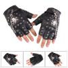 EINCORN Half Finger Punk Rivets PU Leather Gloves Black Biker Gloves with Metal Chain for Motorcycles Fingerless Dancing Mittens view 2