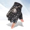 EINCORN Half Finger Punk Rivets PU Leather Gloves Black Biker Gloves with Metal Chain for Motorcycles Fingerless Dancing Mittens view 3