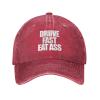 Drive Fast Eat Ass Hats Adjustable Denim Trucker Dad Hat Summer Beach Washed Vintage Baseball Cap view 1