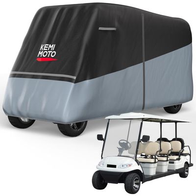 KEMIMOTO Golf Cart Cover 8 Seater, Universal 600D Heavy Duty Golf Cart Rain Cover with Storage Bag Compatible with EZGO Club Car 6+2/8 Passenger, Gray