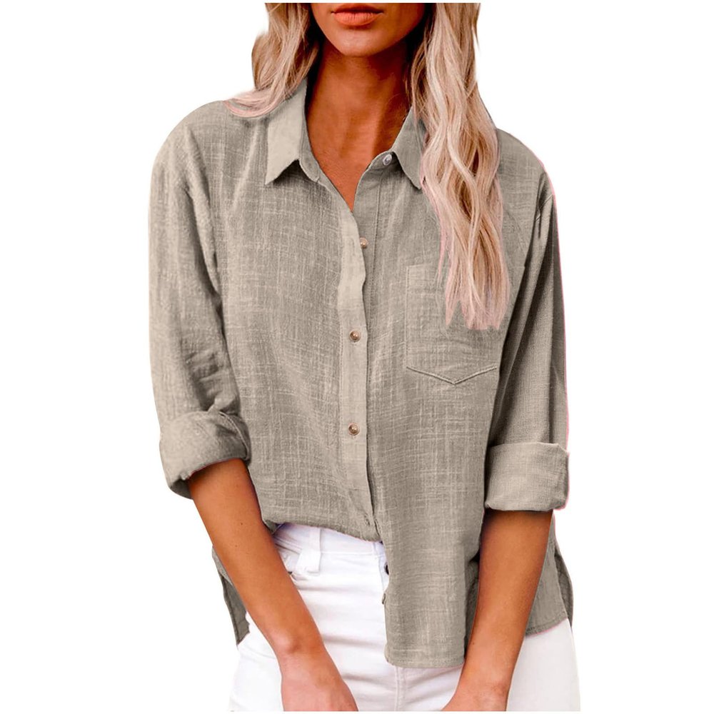 asntrgd Womens Long Sleeve Button Down Shirts 2024 Fall Casual Cotton Linen Blouses Beach Comfy Tunic Tops with Pocket