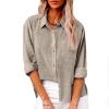 asntrgd Womens Long Sleeve Button Down Shirts 2024 Fall Casual Cotton Linen Blouses Beach Comfy Tunic Tops with Pocket view 2