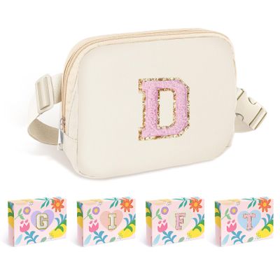 COSHAYSOO Ivory Belt Bag Fanny Waist Pack Small 1L Volume Unique Gifts for Women Teen Girls Birthday Graduation Halloween Thanksgiving Christmas Valentines Easter Mothers Fathers Day Initial Letter D