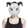 Greenery-GRE Gothic Goat Skull Realistic Full Face Masks Halloween Creepy Animal Head Mask Devil Horns Cosplay Costume Masquerade Party (White-Red)