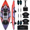 Angler 14'6" Inflatable Fishing Kayak with Drop Stitch Floor 2-3 Person Adult Blow up Kayaks Foldable Pedal Boat Canoe, Red view 1