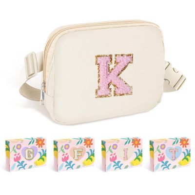 COSHAYSOO Ivory Fanny Pack for Girls Purse Crossbody Belt Bag with Initials, Personalized 6 7 8 9 10 11 12 Year Old Teen Girl Birthday Gift Ideas Christmas Gifts Preteen Tween Trendy Stuff Letter K