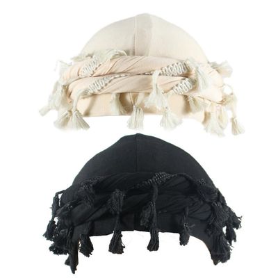 Agturber 2pcs Turban for Men Women Satin Lined Durag Head Wrap Vintage Modal Twist Halo Turban with Tassel(Black,Beige)