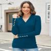 AKEWEI Women's Fall Tops 2025 Long Sleeve Sweater Casual Decorative Buttons Knitted Pullover(Blue Green,Small) view 2