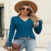 AKEWEI Women's Fall Tops 2025 Long Sleeve Sweater Casual Decorative Buttons Knitted Pullover(Blue Green,Small) view 4