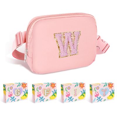 COSHAYSOO Pink Fanny Pack for Girls Purse Crossbody Belt Bag with Initials, Personalized 6 7 8 9 10 11 12 Year Old Teen Girl Birthday Gift Ideas Christmas Gifts Preteen Tween Trendy Stuff Letter W