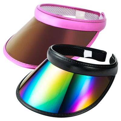 2 Pack Sun Visors Hat Women Reflective Colored Caps Clip-on Adjustable Sport Golf Hiking Shopping Outdoor Activities Cap (2 Pack,Black Rose red)